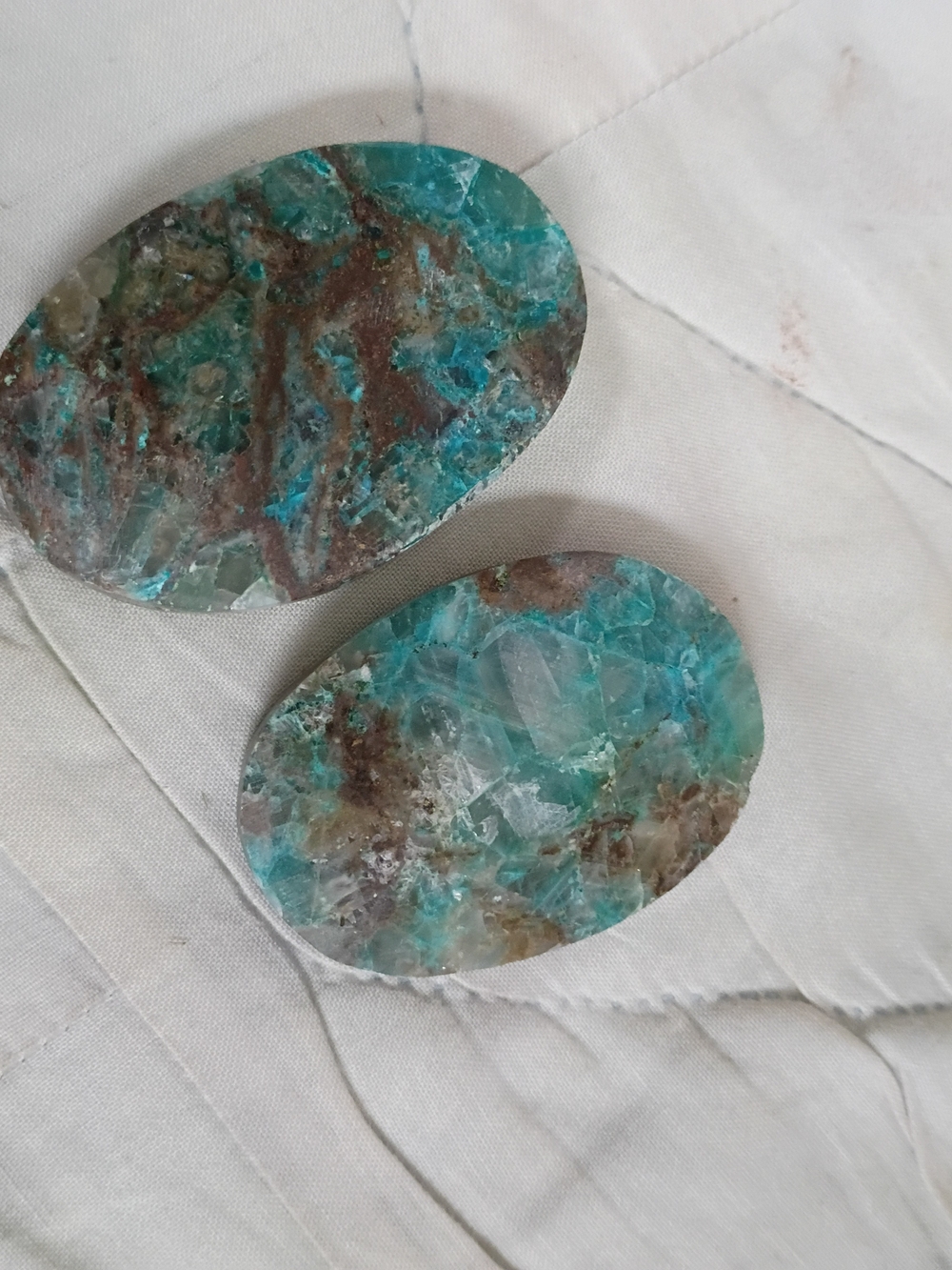 Set Of 2 Turquoise Chrysocolla Oval Palm Stones